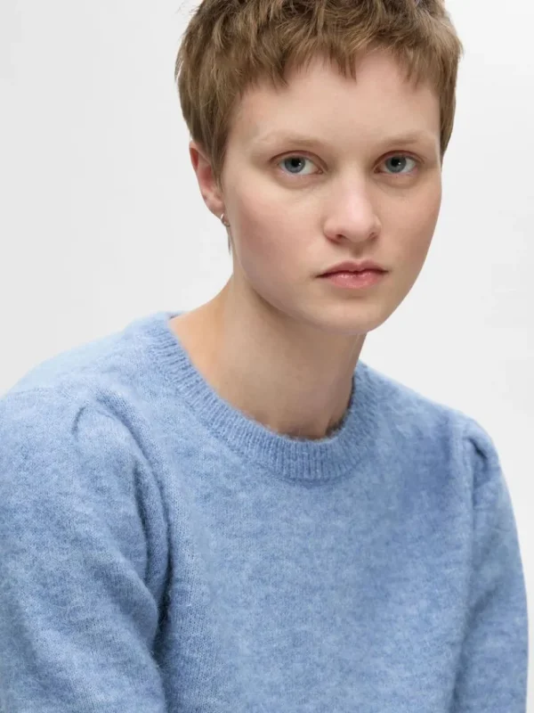 Strik>SELECTED KORTÆRMET STRIKKET TOP Blue