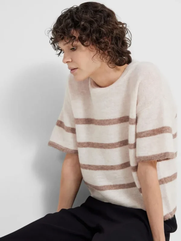 Strik>SELECTED KORTÆRMET STRIKKET TOP Beige