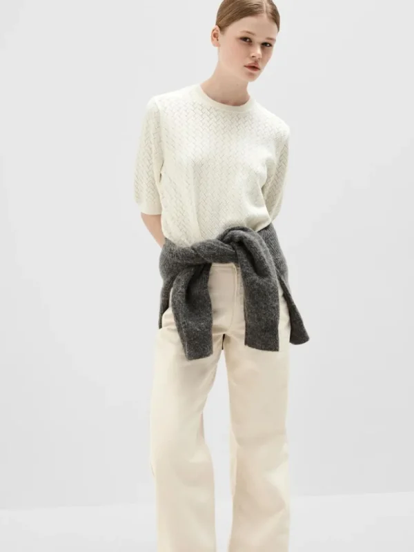 Strik>SELECTED KORTÆRMET STRIKKET TOP Beige
