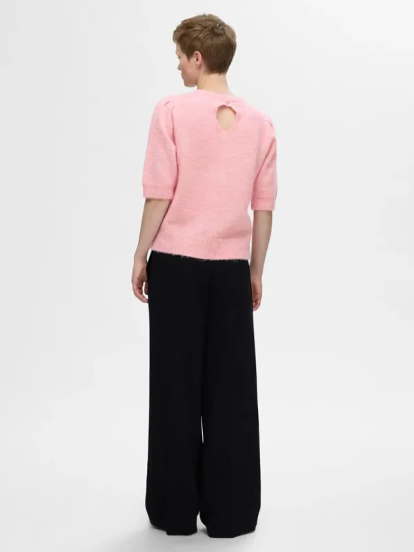 Strik>SELECTED KORTÆRMET STRIKKET TOP Pink