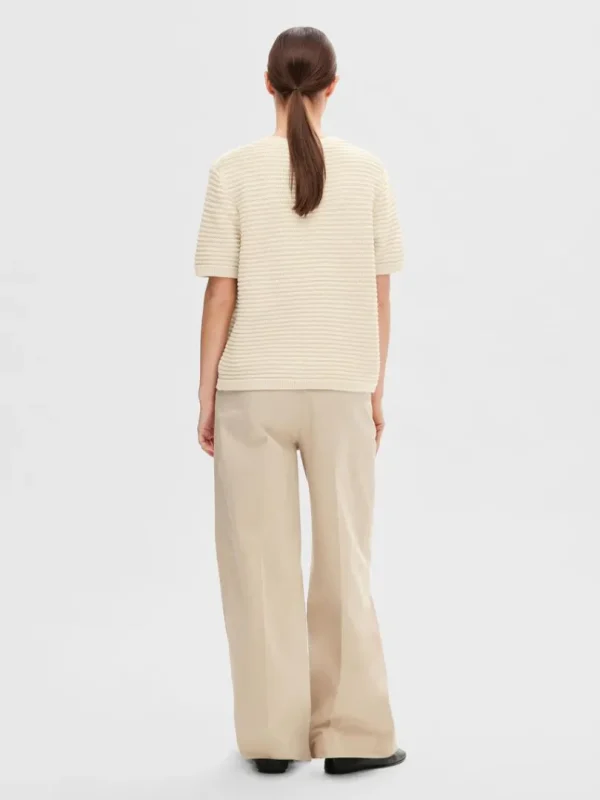 Strik>SELECTED KORTÆRMET STRIKKET TOP Beige