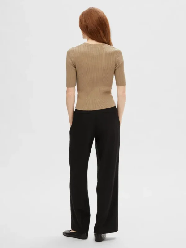 T-shirts | Strik>SELECTED KORTÆRMET STRIKKET TOP Brown
