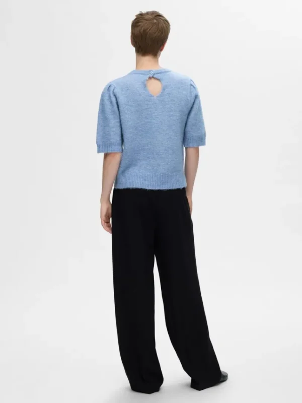 Strik>SELECTED KORTÆRMET STRIKKET TOP Blue