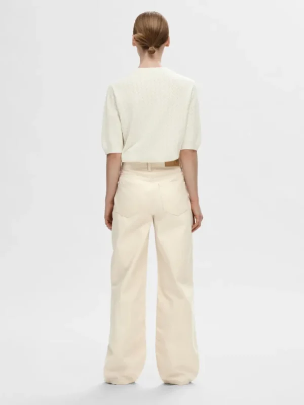 Strik>SELECTED KORTÆRMET STRIKKET TOP Beige