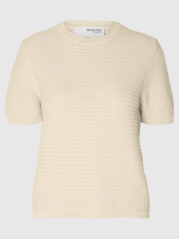 Strik>SELECTED KORTÆRMET STRIKKET TOP Beige