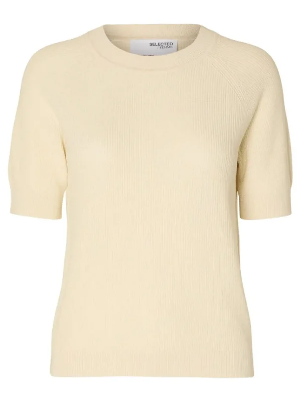 Strik>SELECTED KORTÆRMET STRIKKET TOP Beige