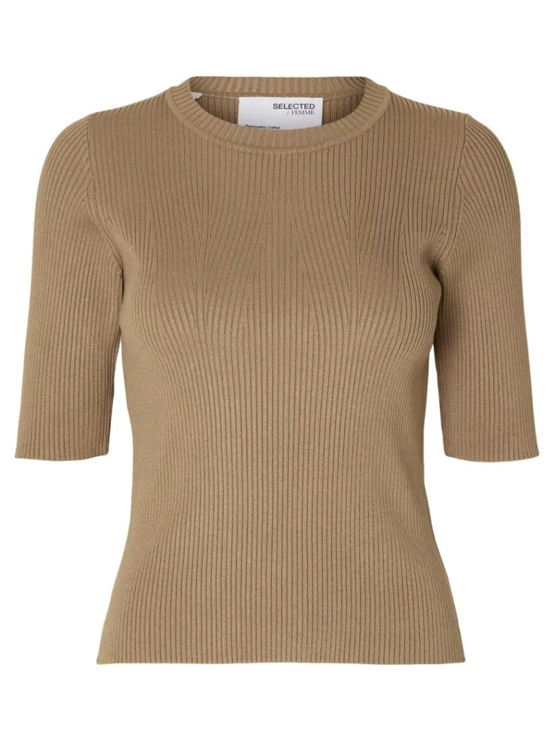 kortrmet_strikket_top_5-16.webp T-shirts | Strik>SELECTED KORTÆRMET STRIKKET TOP Brown
