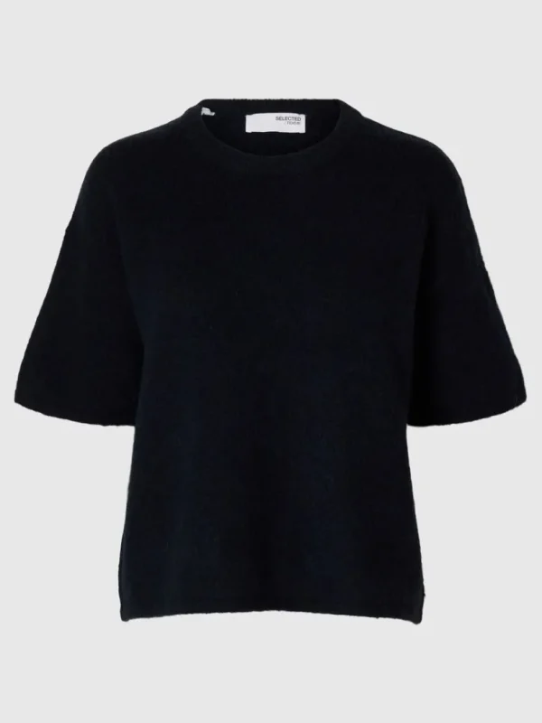 Strik>SELECTED KORTÆRMET STRIKKET TOP Blue