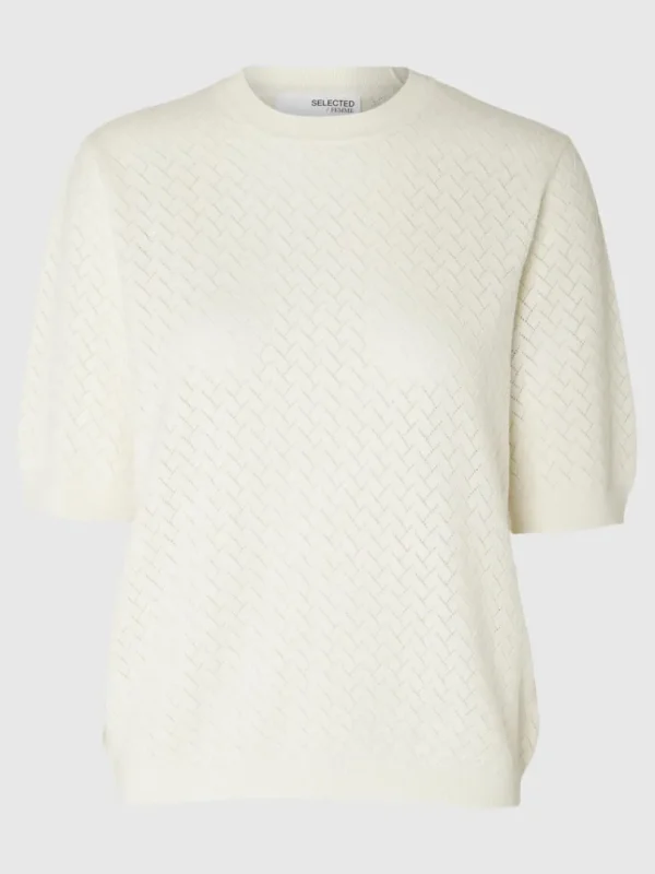 Strik>SELECTED KORTÆRMET STRIKKET TOP Beige