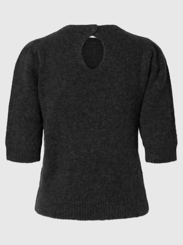 Strik>SELECTED KORTÆRMET STRIKKET TOP Grey