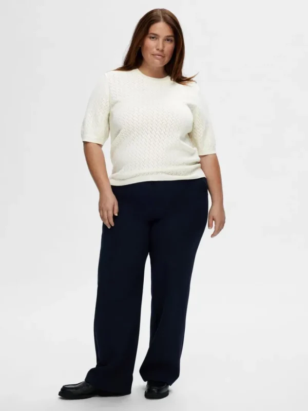 Strik>SELECTED KORTÆRMET STRIKKET TOP Beige