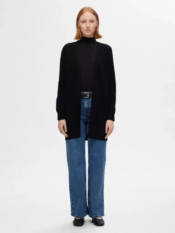 Strik>SELECTED LANG SLÅ OM-CARDIGAN Black