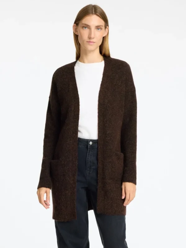 Strik>SELECTED LANG STRIKKET CARDIGAN Brown