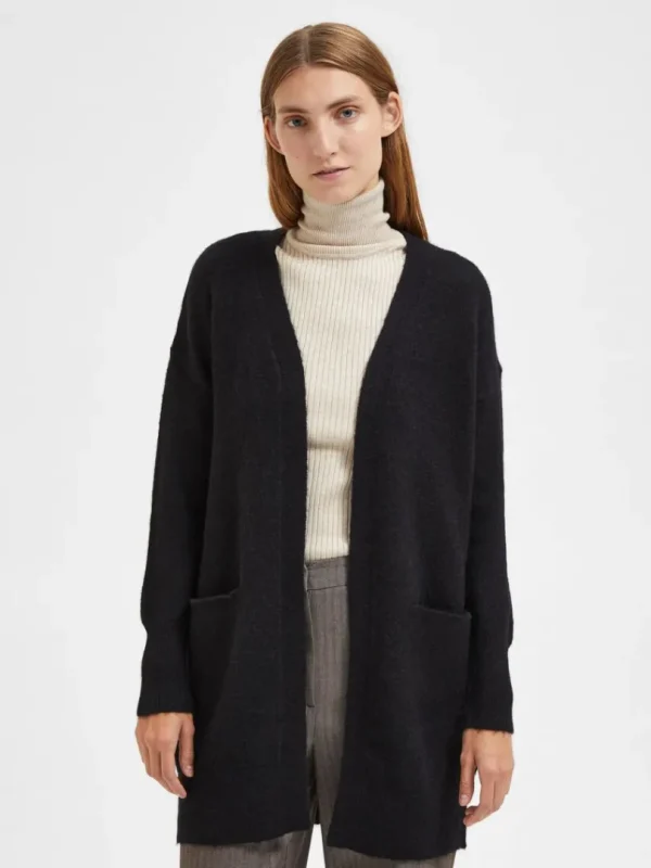 Strik>SELECTED LANG STRIKKET CARDIGAN Black