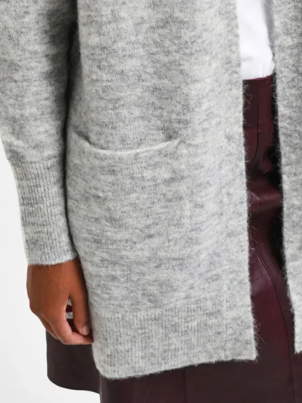 Strik>SELECTED LANG STRIKKET CARDIGAN Grey