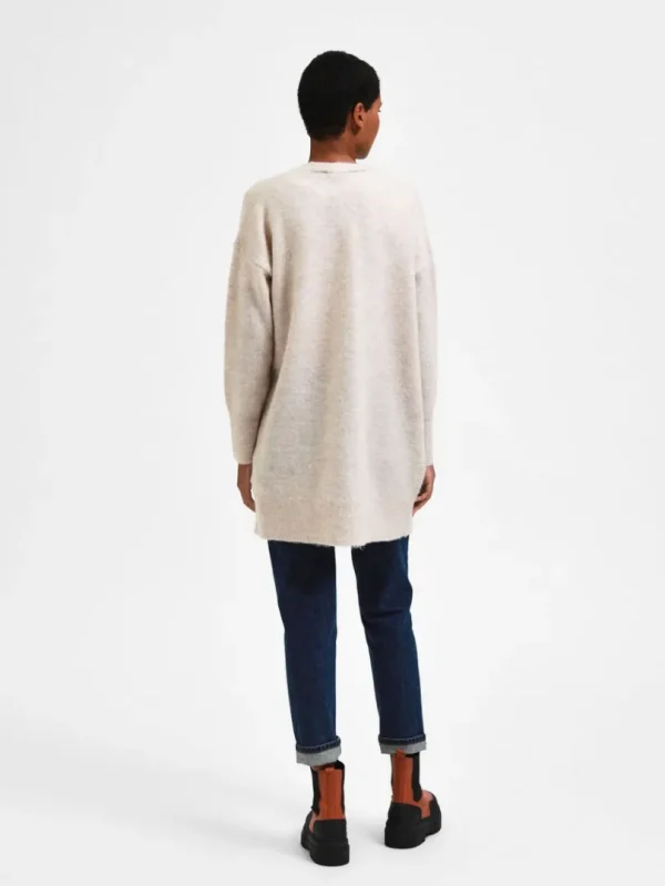 Strik>SELECTED LANG STRIKKET CARDIGAN Beige