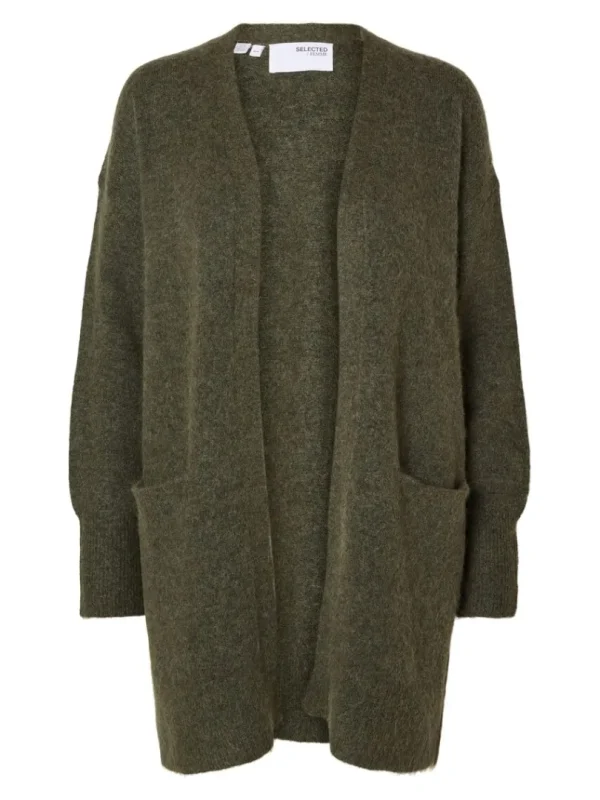Strik>SELECTED LANG STRIKKET CARDIGAN Green