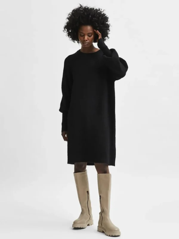Kjoler | Strik>SELECTED LANGE ÆRMER STRIKKET KJOLE Black