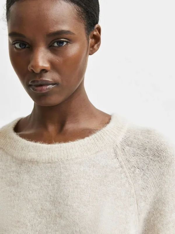 Kjoler | Strik>SELECTED LANGE ÆRMER STRIKKET KJOLE Beige