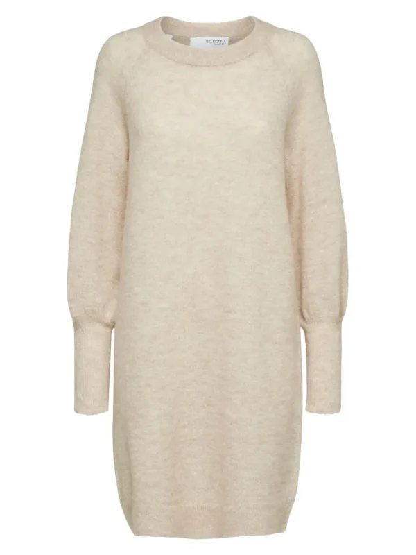 Kjoler | Strik>SELECTED LANGE ÆRMER STRIKKET KJOLE Beige
