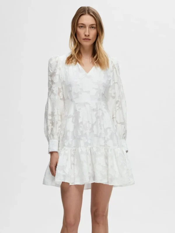 Kjoler>SELECTED LANGÆRMET BLOMSTRET KORT KJOLE White