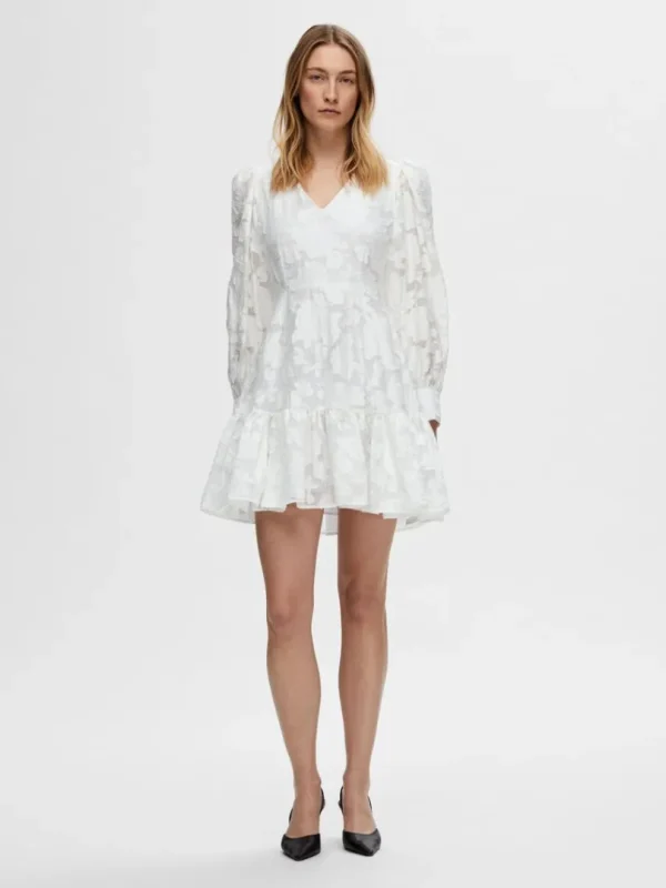 Kjoler>SELECTED LANGÆRMET BLOMSTRET KORT KJOLE White