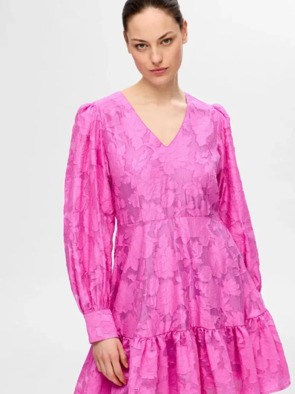Kjoler>SELECTED LANGÆRMET BLOMSTRET KORT KJOLE Pink