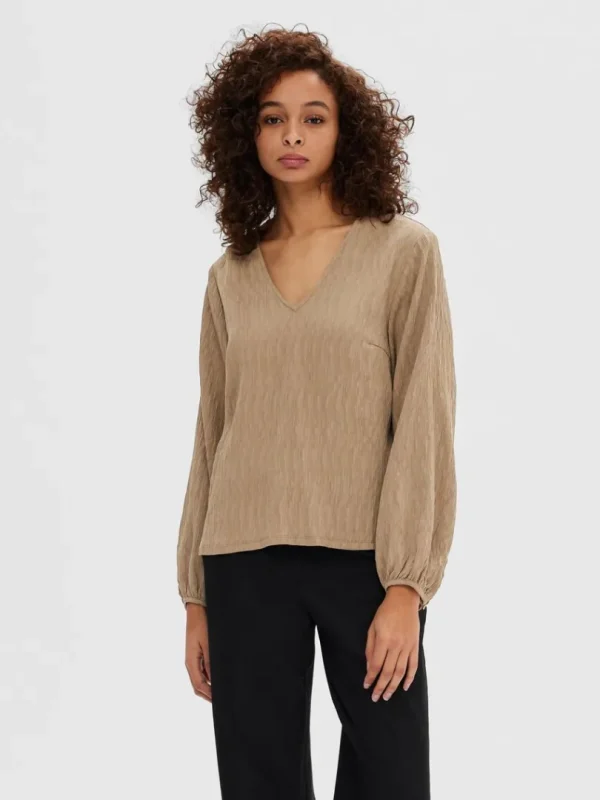 Toppe Og Bluser>SELECTED LANGÆRMET BLUSE Brown