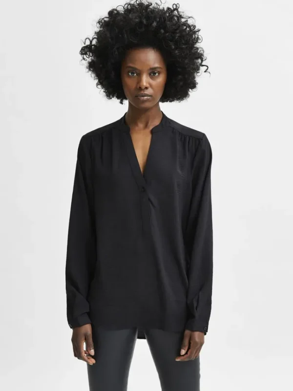 Toppe Og Bluser>SELECTED LANGÆRMET BLUSE Black