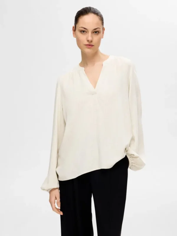Toppe Og Bluser>SELECTED LANGÆRMET BLUSE Beige