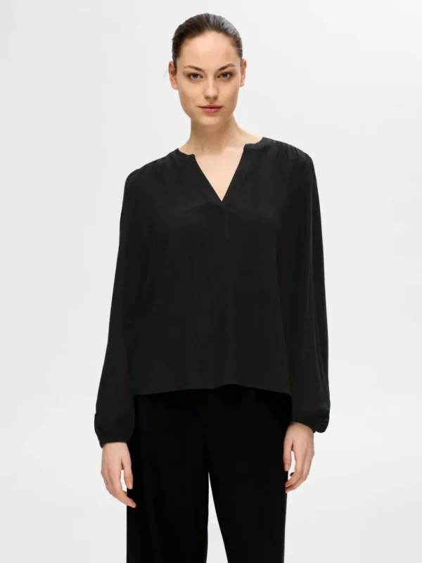 Toppe Og Bluser>SELECTED LANGÆRMET BLUSE Black