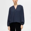 Toppe Og Bluser>SELECTED LANGÆRMET BLUSE Blue