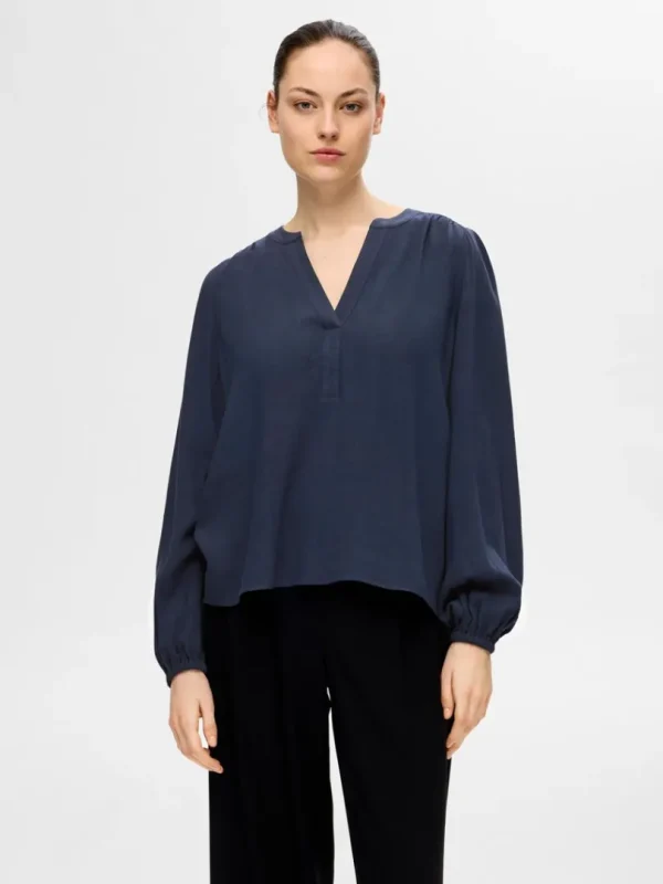Toppe Og Bluser>SELECTED LANGÆRMET BLUSE Blue