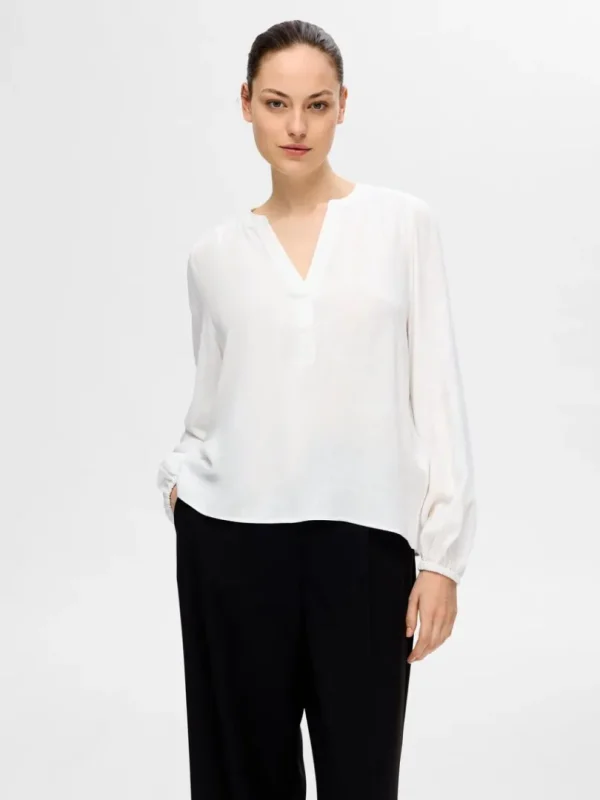 Toppe Og Bluser>SELECTED LANGÆRMET BLUSE White