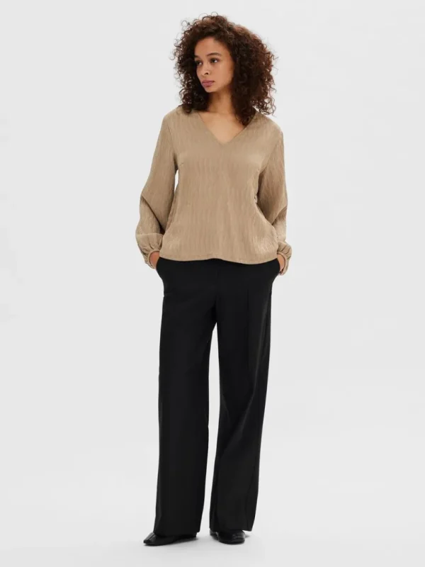 Toppe Og Bluser>SELECTED LANGÆRMET BLUSE Brown