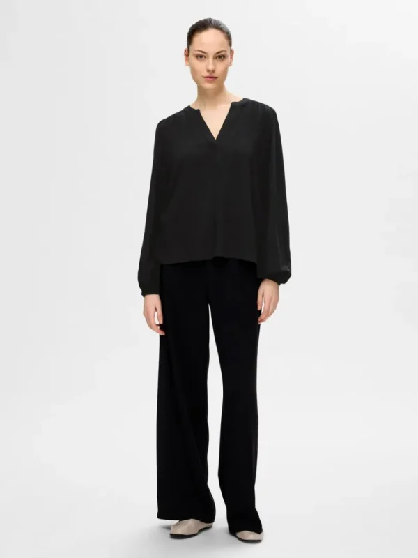 Toppe Og Bluser>SELECTED LANGÆRMET BLUSE Black