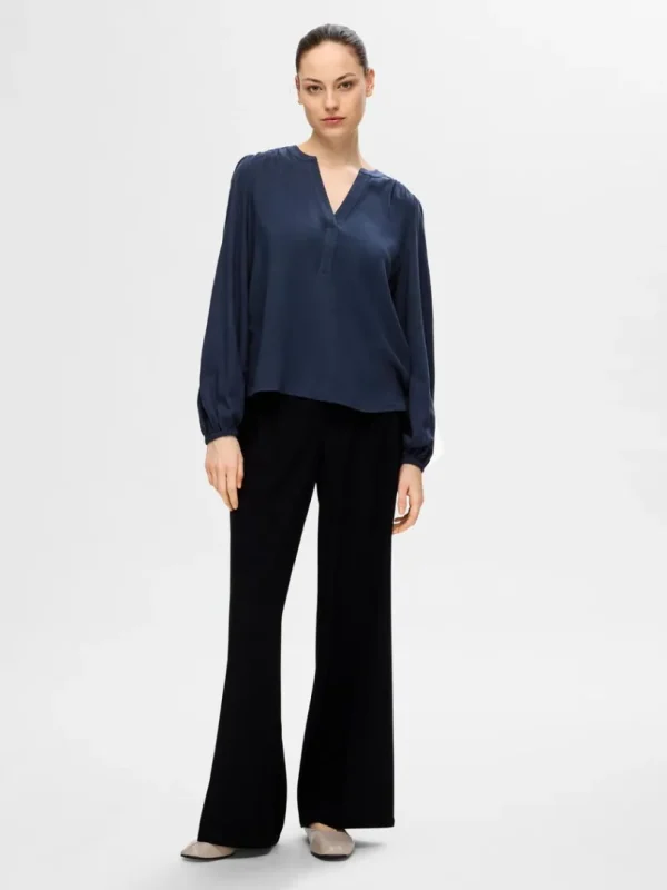 Toppe Og Bluser>SELECTED LANGÆRMET BLUSE Blue
