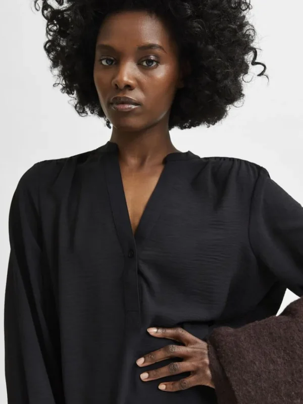 Toppe Og Bluser>SELECTED LANGÆRMET BLUSE Black