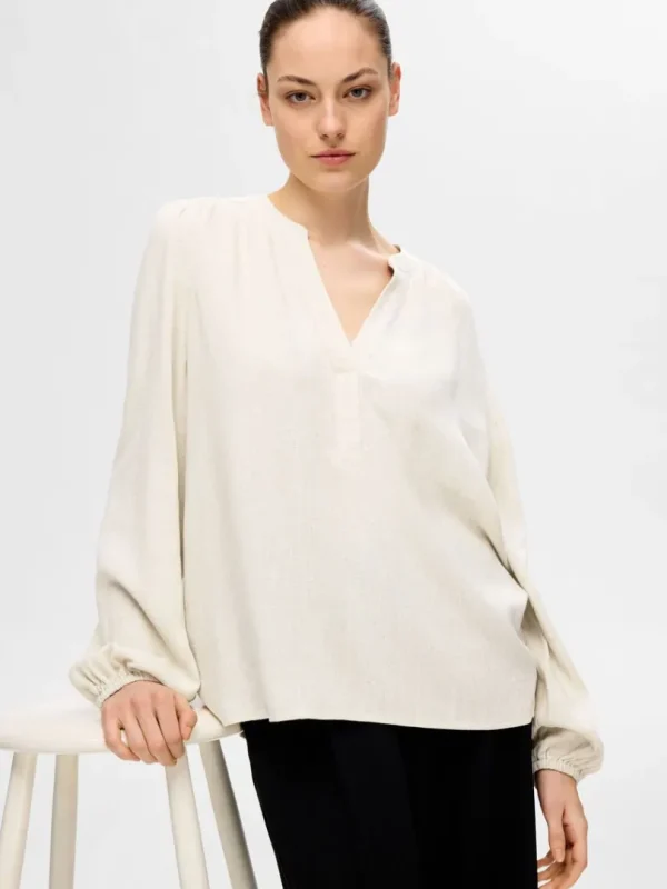 Toppe Og Bluser>SELECTED LANGÆRMET BLUSE Beige