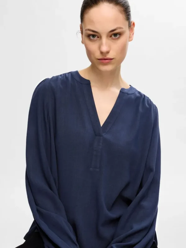 Toppe Og Bluser>SELECTED LANGÆRMET BLUSE Blue
