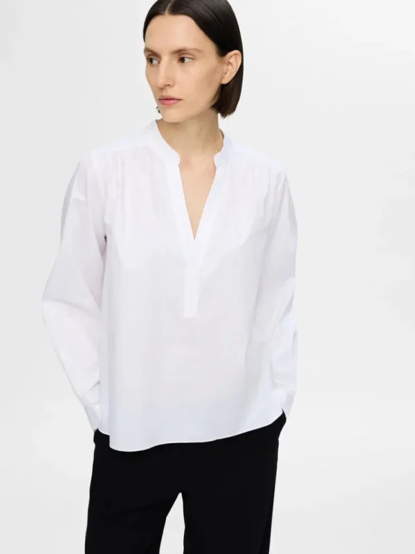 Toppe Og Bluser>SELECTED LANGÆRMET BLUSE White