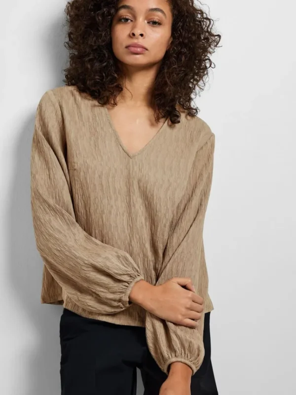 Toppe Og Bluser>SELECTED LANGÆRMET BLUSE Brown