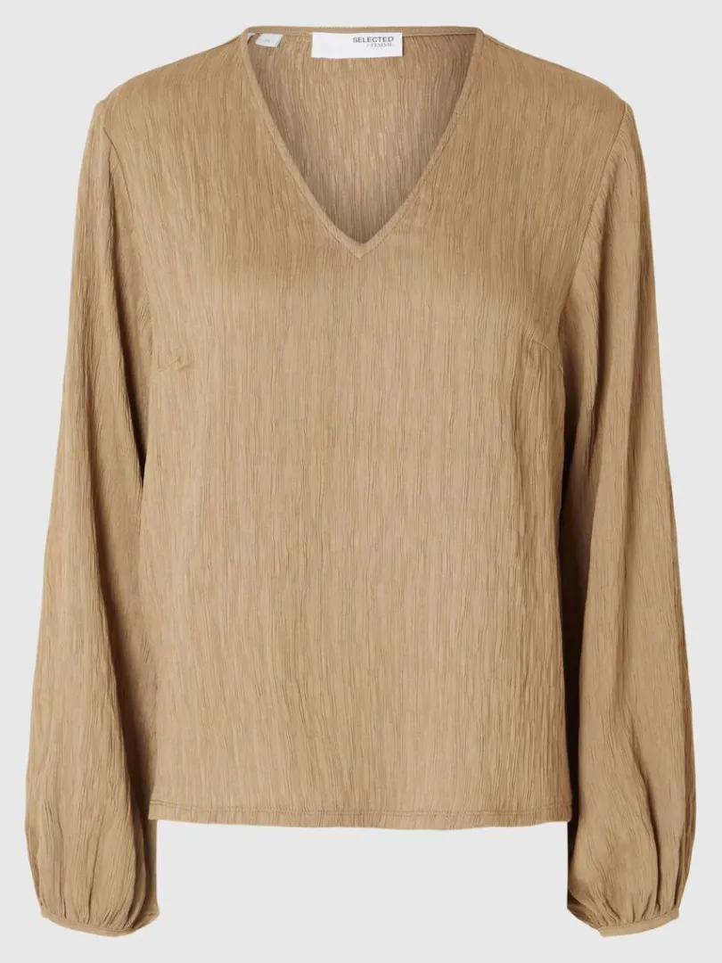 langrmet_bluse_5-8.webp Toppe Og Bluser>SELECTED LANGÆRMET BLUSE Brown