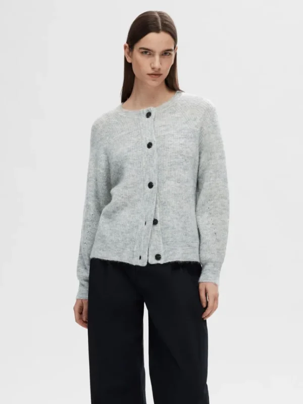 Strik>SELECTED LANGÆRMET CARDIGAN Grey