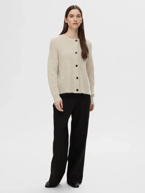 Strik>SELECTED LANGÆRMET CARDIGAN Beige