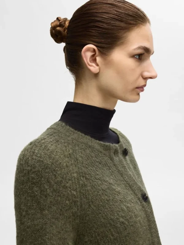 Strik>SELECTED LANGÆRMET CARDIGAN Green