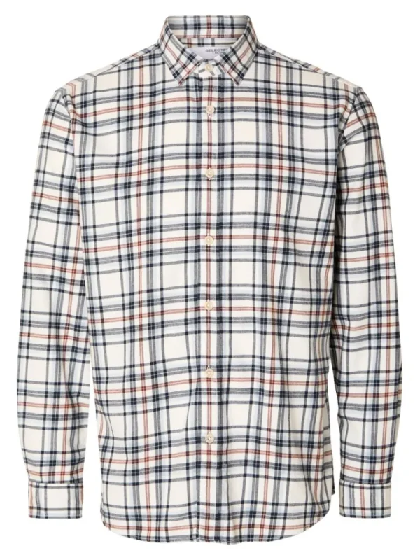Skjorter>SELECTED LANGÆRMET FLANNEL SKJORTE Beige