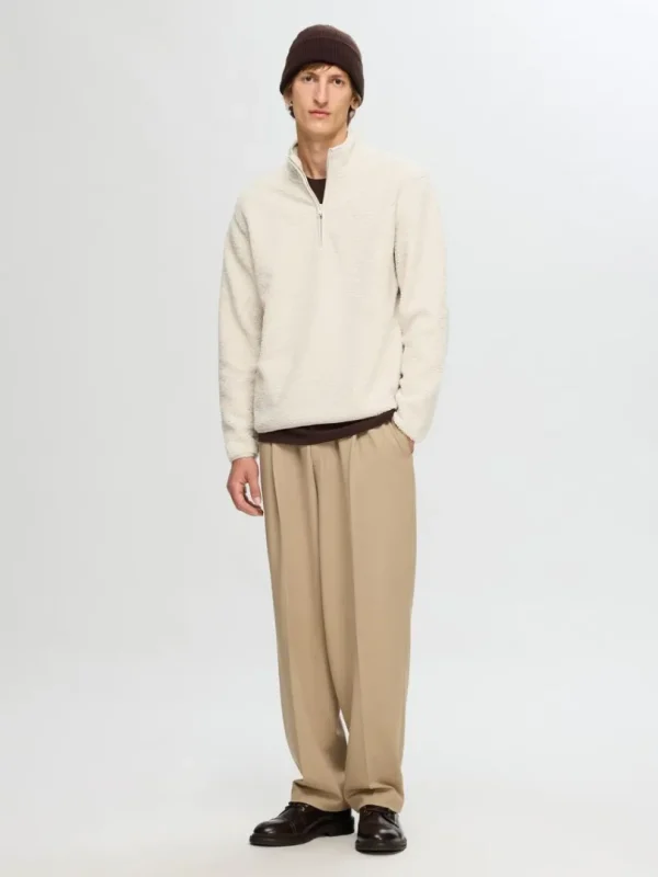 Hættetrøjer & Sweatshirts>SELECTED LANGÆRMET FLEECE MED HALV LYNLÅS Beige