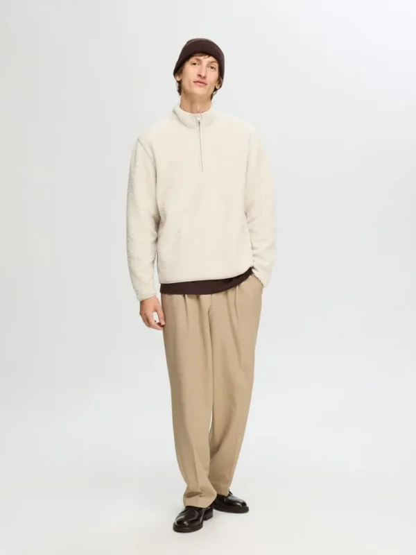 Hættetrøjer & Sweatshirts>SELECTED LANGÆRMET FLEECE MED HALV LYNLÅS Beige