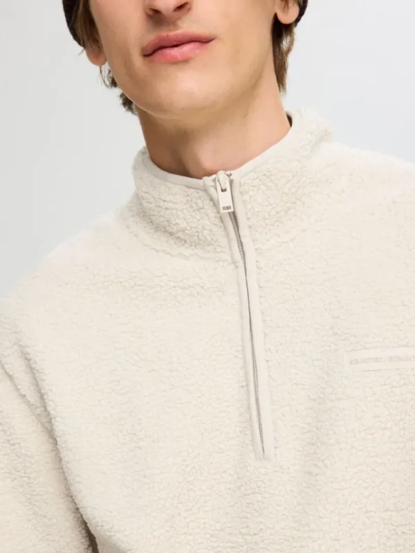 Hættetrøjer & Sweatshirts>SELECTED LANGÆRMET FLEECE MED HALV LYNLÅS Beige